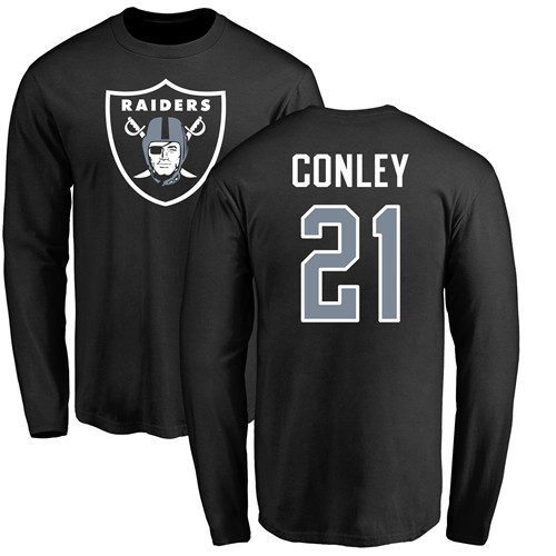 Men Oakland Raiders Olive Gareon Conley Name and Number Logo NFL Football #21 Long Sleeve T Shirt
